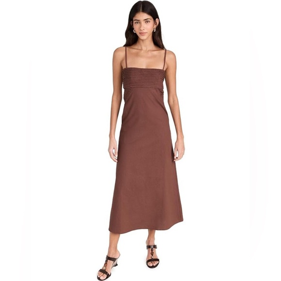 Seven Wonders Linen midi dress chocolate square neck maxi eldora pintuck pleated - Picture 1 of 8